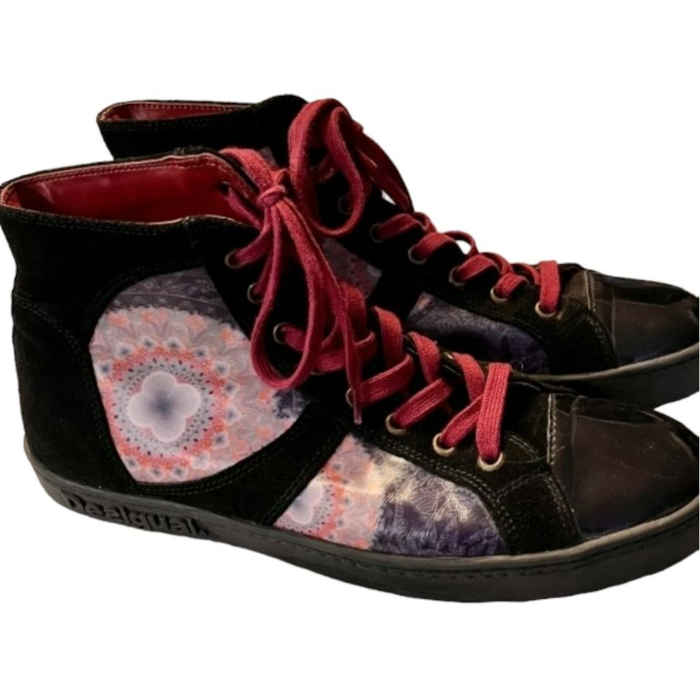 Desigual Rebeldia High Top Black Suede/Patent Sneakers - EU 40 US 9/9.5